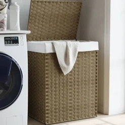 vidaXL Wasmand met deksel 46x33x60 cm poly rattan