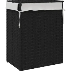 vidaXL Wasmand met deksel 46x33x60 cm poly rattan zwart