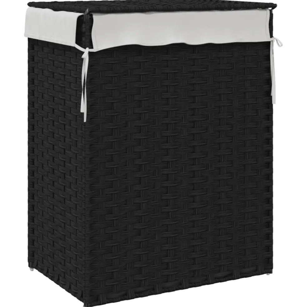 vidaXL Wasmand met deksel 46x33x60 cm poly rattan zwart