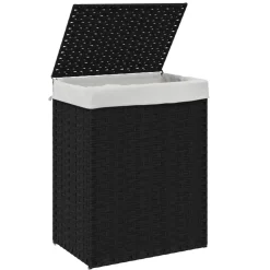 vidaXL Wasmand met deksel 46x33x60 cm poly rattan zwart