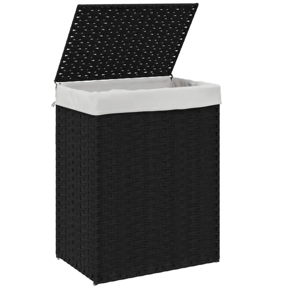 vidaXL Wasmand met deksel 46x33x60 cm poly rattan zwart