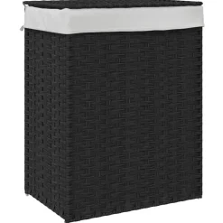 vidaXL Wasmand met deksel 46x33x60 cm poly rattan zwart