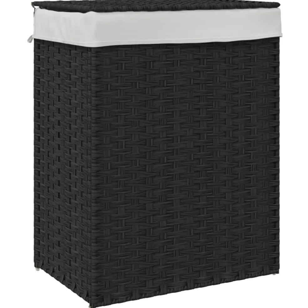 vidaXL Wasmand met deksel 46x33x60 cm poly rattan zwart