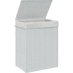 vidaXL Wasmand met deksel 46x33x60 cm poly rattan wit