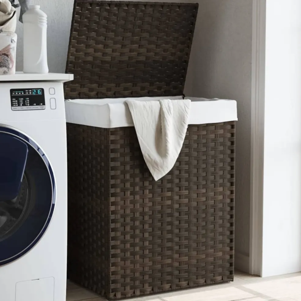 vidaXL Wasmand met deksel 46x33x60 cm poly rattan donkerbruin