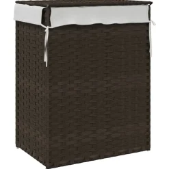 vidaXL Wasmand met deksel 46x33x60 cm poly rattan donkerbruin