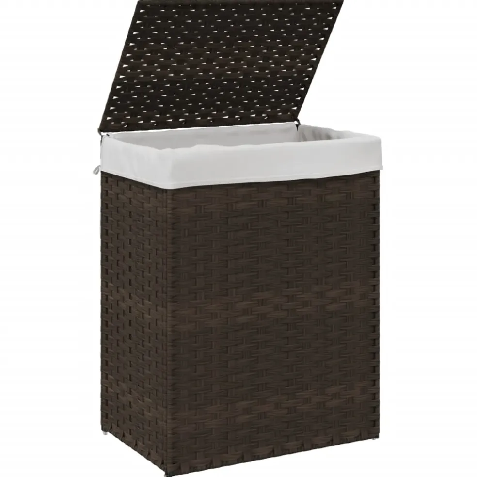 vidaXL Wasmand met deksel 46x33x60 cm poly rattan donkerbruin