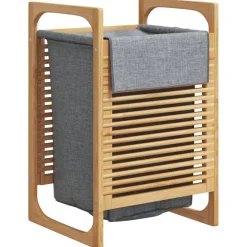 vidaXL Wasmand met grijze zak 32x30x36,5 cm bamboe