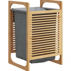 vidaXL Wasmand met grijze zak 32x30x36,5 cm bamboe