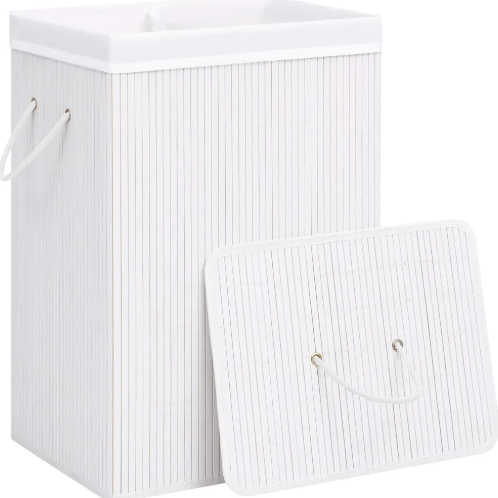 vidaXL Wasmand met 2 vakken 72 L bamboe wit