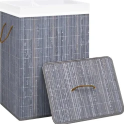 vidaXL Wasmand met 2 vakken 72 L bamboe grijs