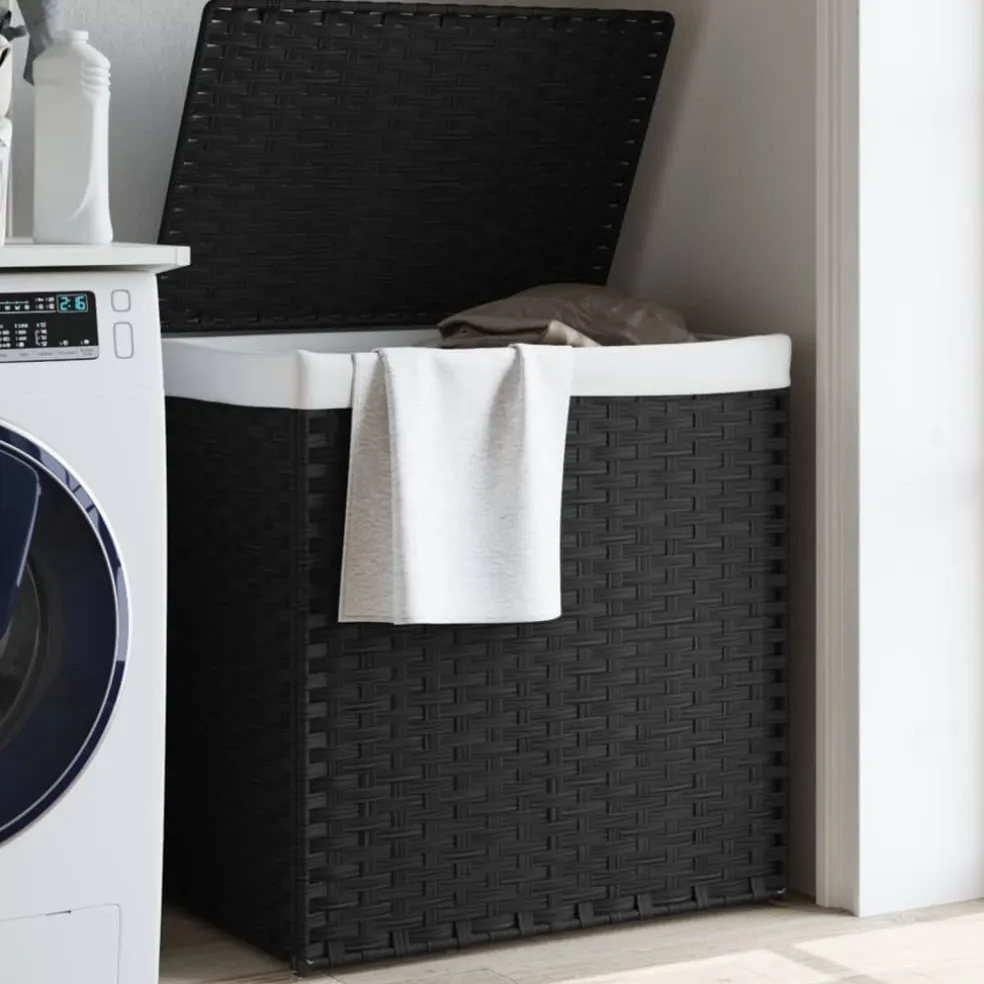 vidaXL Wasmand met 2 vakken 53x35x57 cm poly rattan zwart