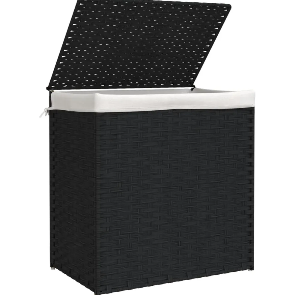 vidaXL Wasmand met 2 vakken 53x35x57 cm poly rattan zwart