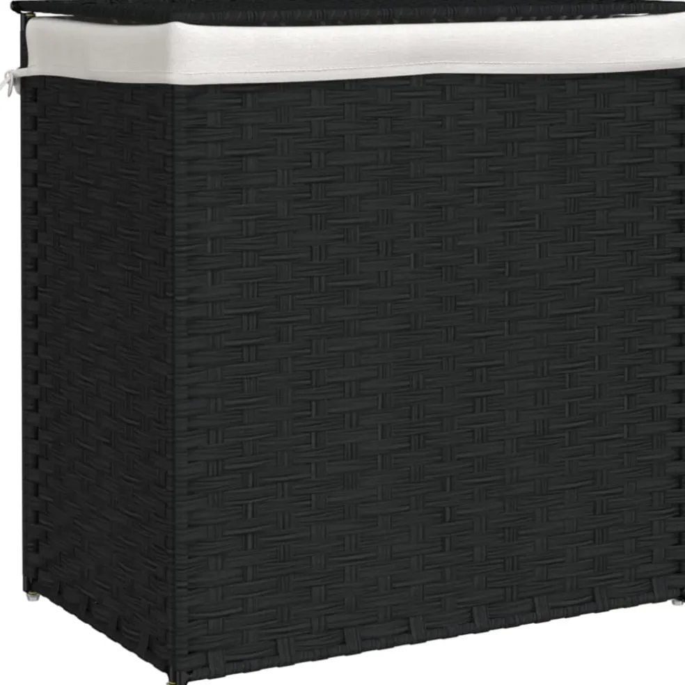 vidaXL Wasmand met 2 vakken 53x35x57 cm poly rattan zwart