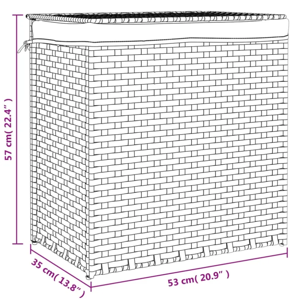vidaXL Wasmand met 2 vakken 53x35x57 cm poly rattan zwart