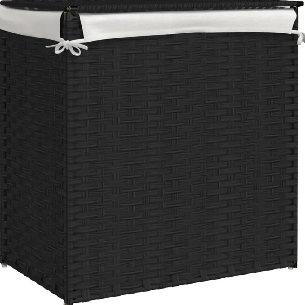 vidaXL Wasmand met 2 vakken 53x35x57 cm poly rattan zwart