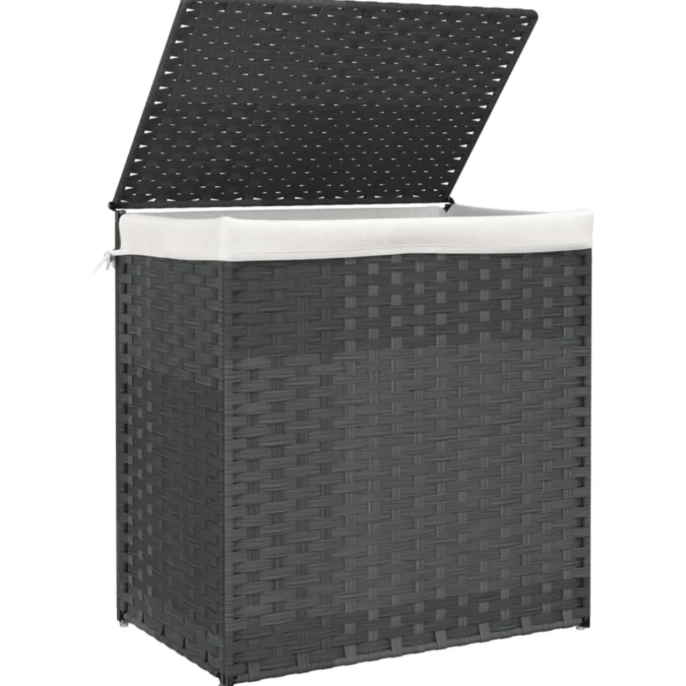 vidaXL Wasmand met 2 vakken 53x35x57 cm poly rattan grijs