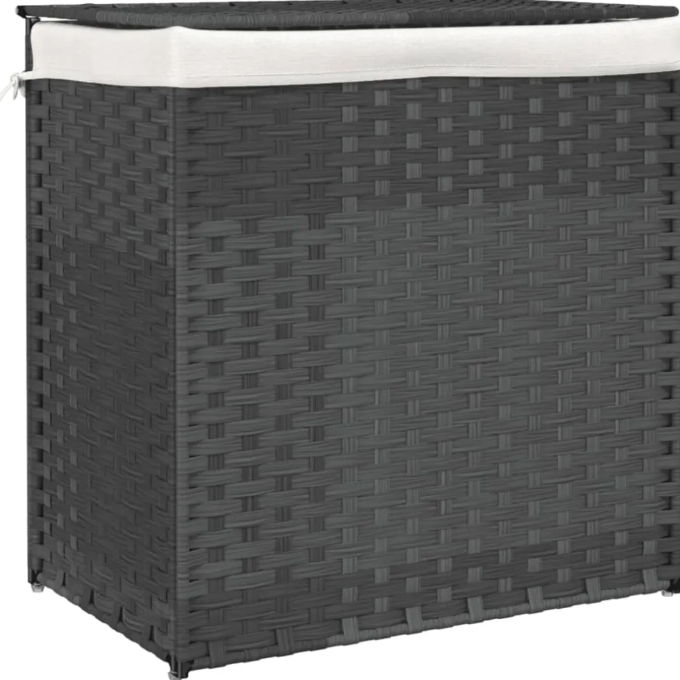 vidaXL Wasmand met 2 vakken 53x35x57 cm poly rattan grijs