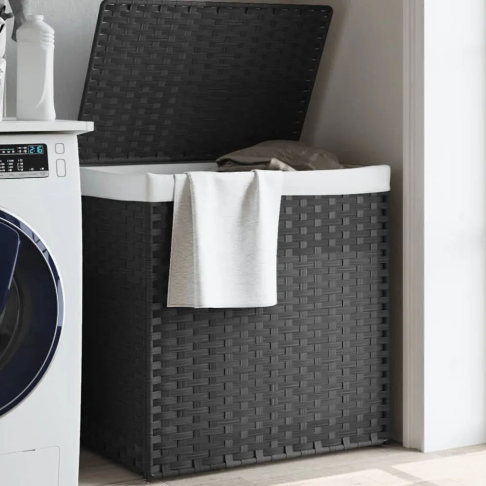 vidaXL Wasmand met 2 vakken 53x35x57 cm poly rattan grijs