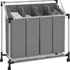 vidaXL Wasmand met wielen 4 vakken grijs