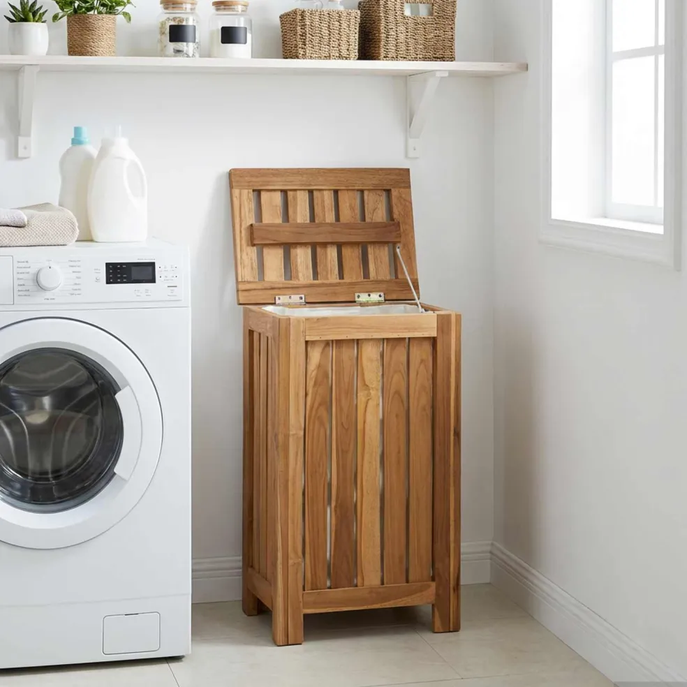 vidaXL Wasmand Naturel Massief Teakhout