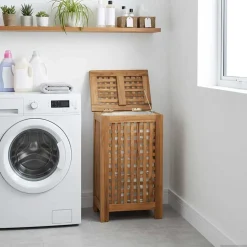 vidaXL Wasmand Naturel Massief Teakhout
