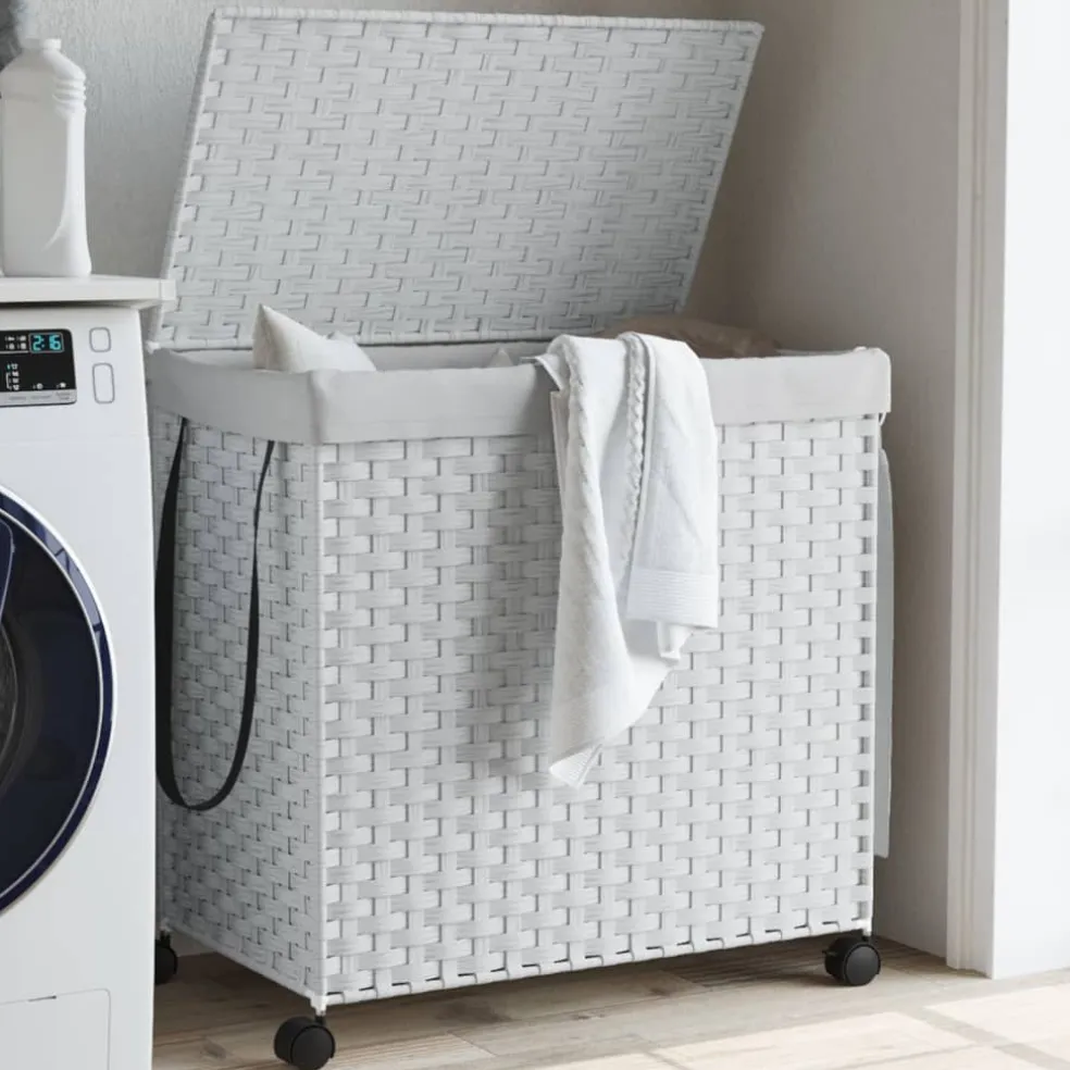 vidaXL Wasmand op wielen 60x35x60,5 cm rattan wit