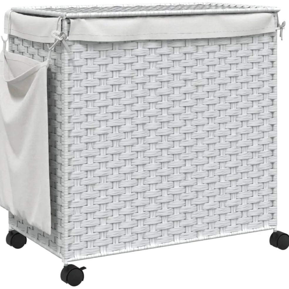 vidaXL Wasmand op wielen 60x35x60,5 cm rattan wit