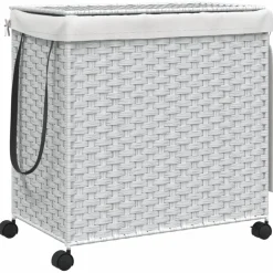 vidaXL Wasmand op wielen 60x35x60,5 cm rattan wit