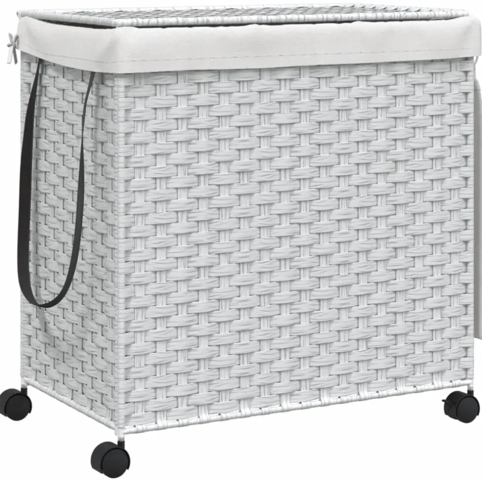 vidaXL Wasmand op wielen 60x35x60,5 cm rattan wit