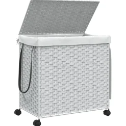 vidaXL Wasmand op wielen 60x35x60,5 cm rattan wit