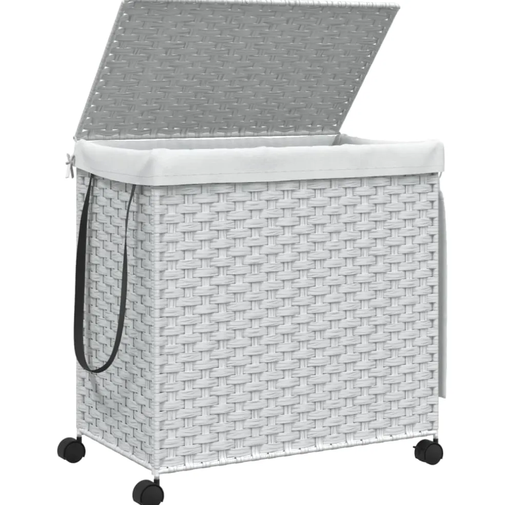vidaXL Wasmand op wielen 60x35x60,5 cm rattan wit