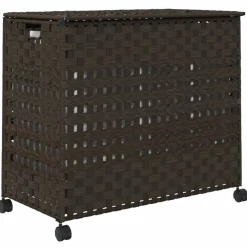 vidaXL Wasmand op wielen 66x35x60 cm rattan donkerbruin