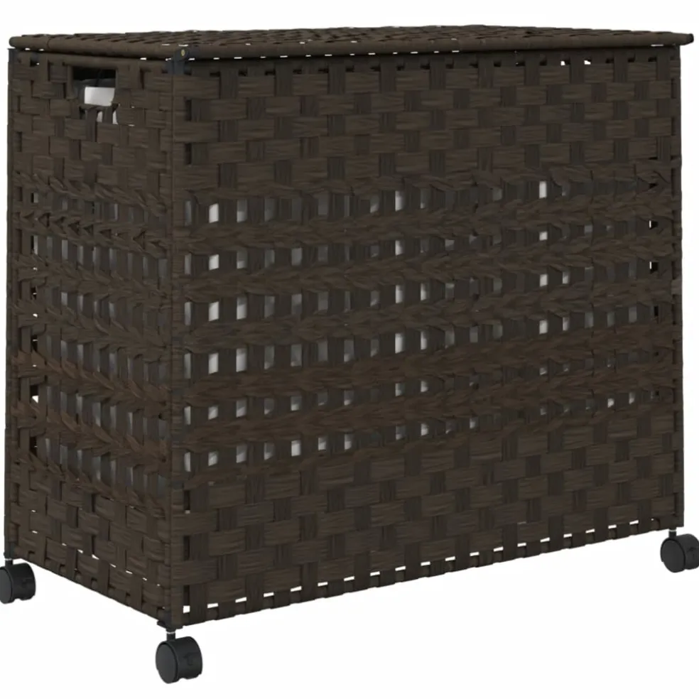 vidaXL Wasmand op wielen 66x35x60 cm rattan donkerbruin