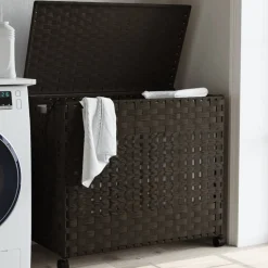 vidaXL Wasmand op wielen 66x35x60 cm rattan donkerbruin