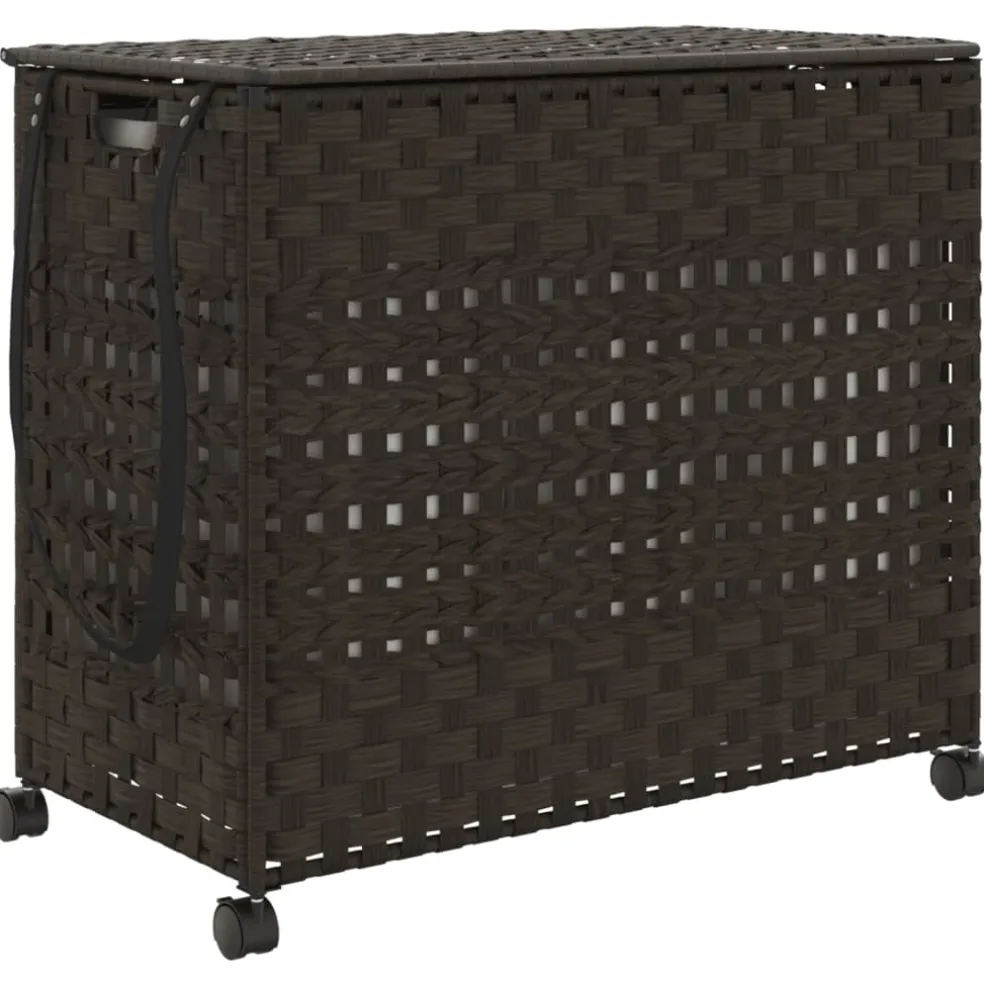 vidaXL Wasmand op wielen 66x35x60 cm rattan donkerbruin
