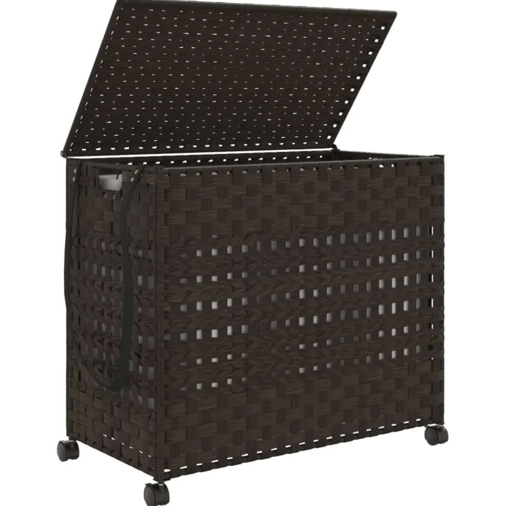 vidaXL Wasmand op wielen 66x35x60 cm rattan donkerbruin