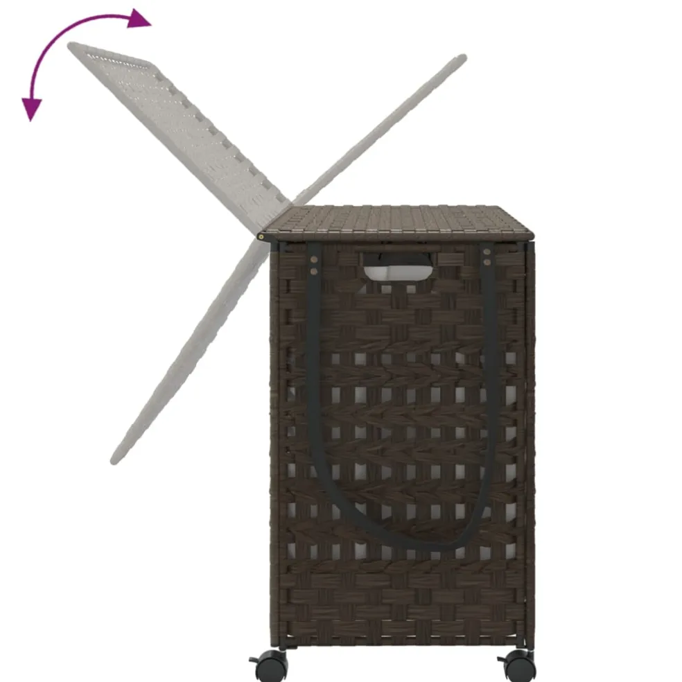 vidaXL Wasmand op wielen 66x35x60 cm rattan donkerbruin