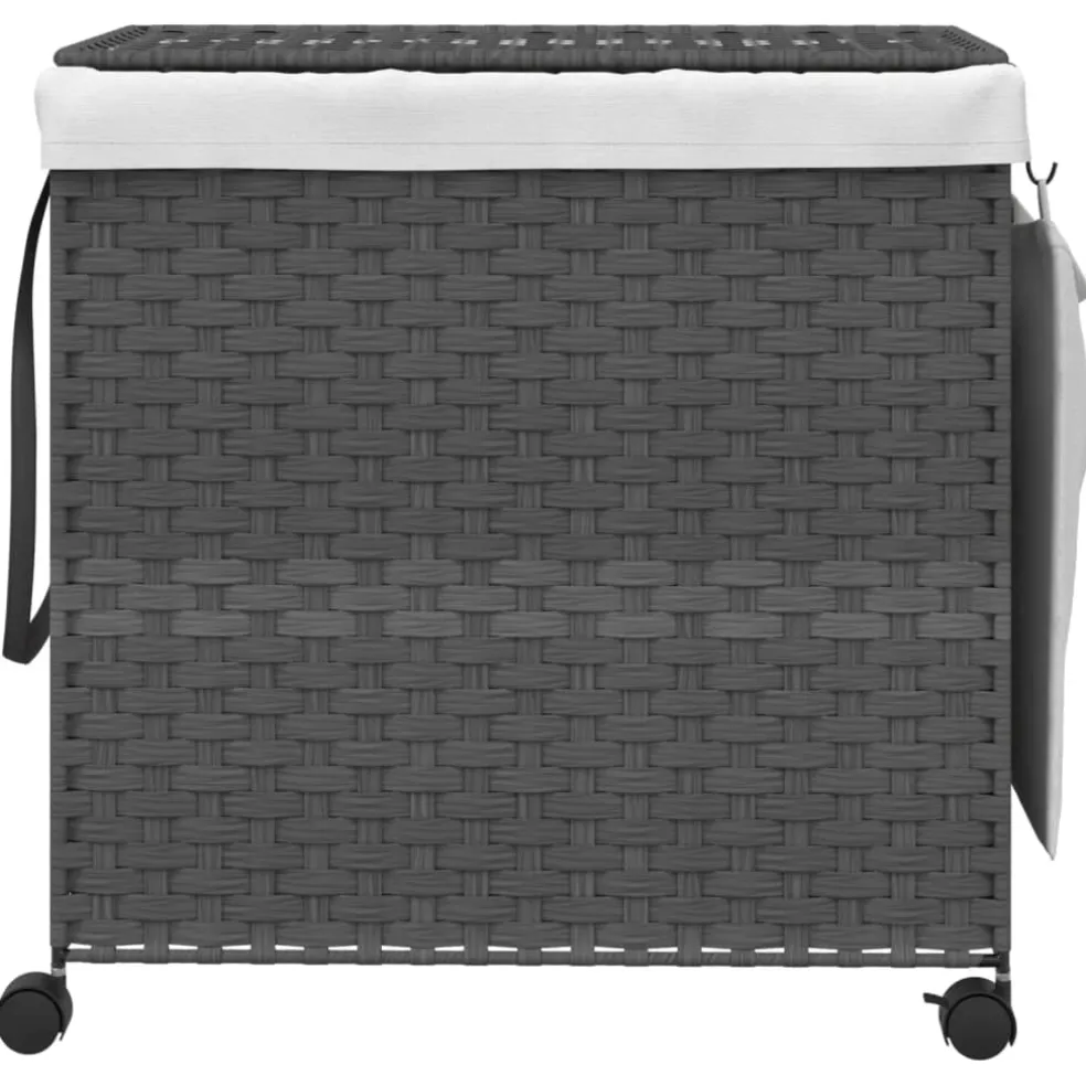 vidaXL Wasmand op wielen 60x35x60,5 cm rattan grijs