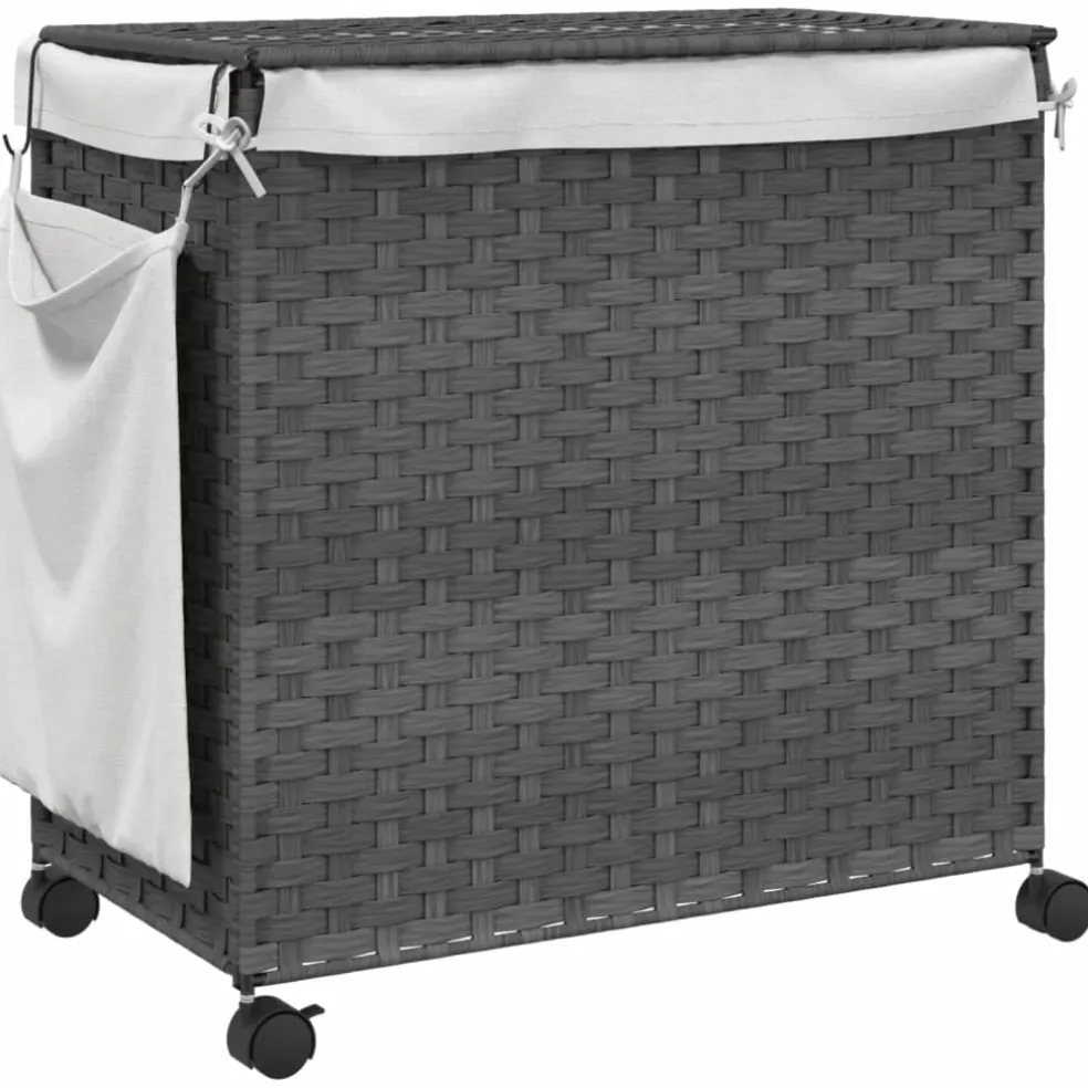 vidaXL Wasmand op wielen 60x35x60,5 cm rattan grijs