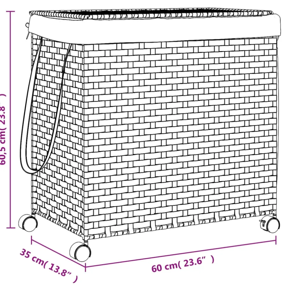 vidaXL Wasmand op wielen 60x35x60,5 cm rattan grijs