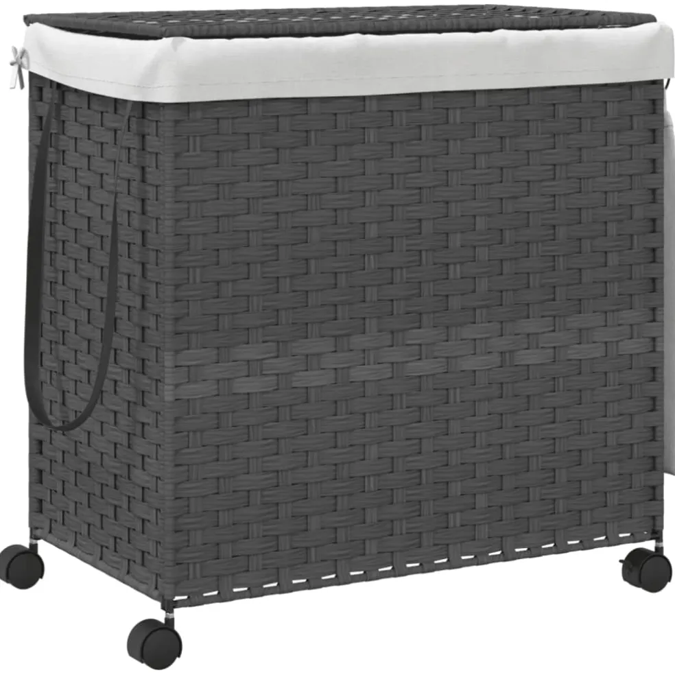 vidaXL Wasmand op wielen 60x35x60,5 cm rattan grijs