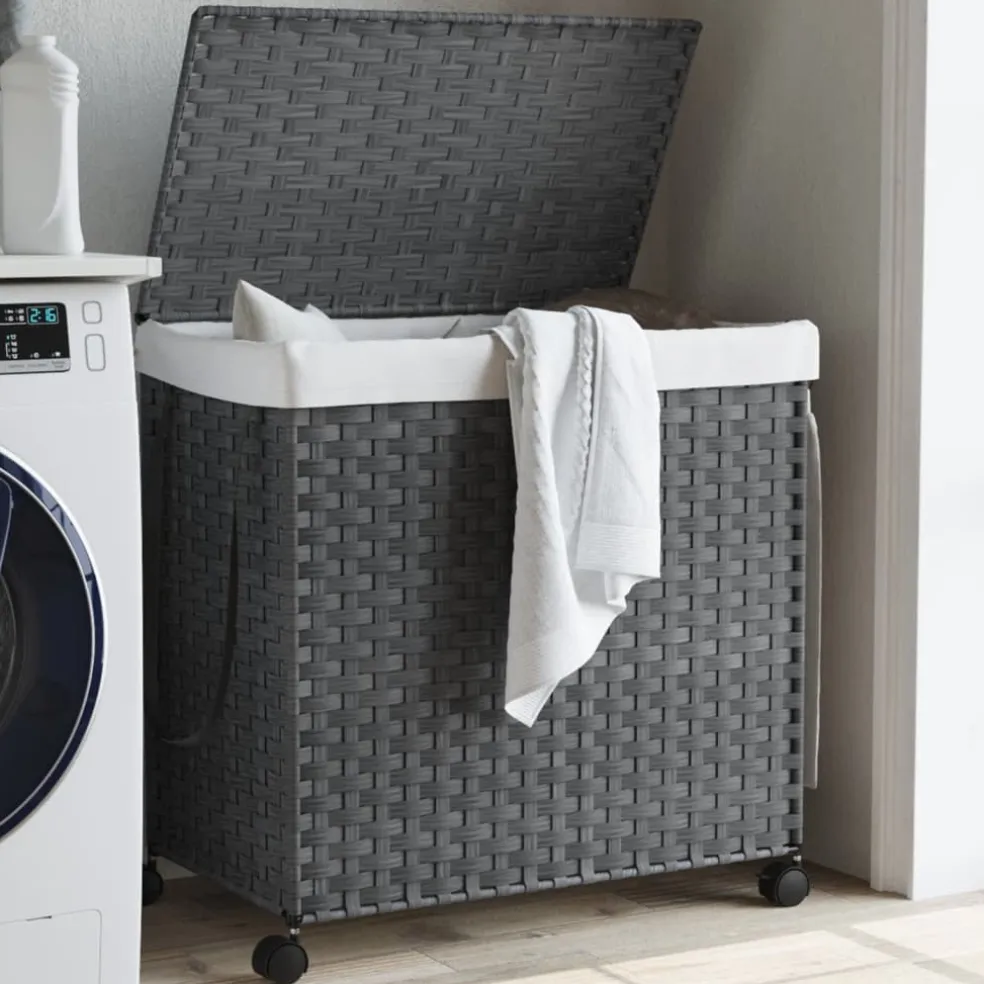 vidaXL Wasmand op wielen 60x35x60,5 cm rattan grijs