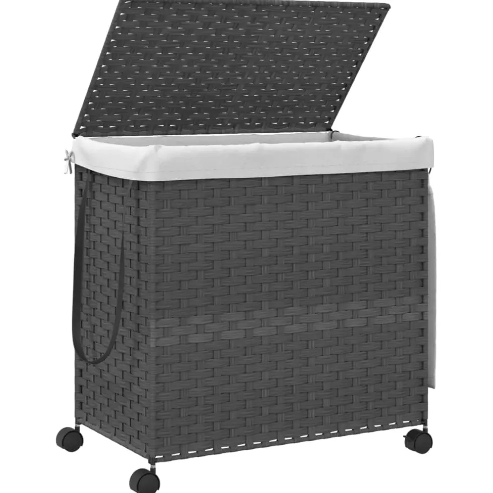 vidaXL Wasmand op wielen 60x35x60,5 cm rattan grijs