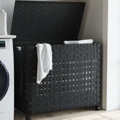 vidaXL Wasmand op wielen 66x35x60 cm rattan zwart