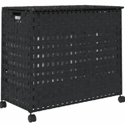 vidaXL Wasmand op wielen 66x35x60 cm rattan zwart