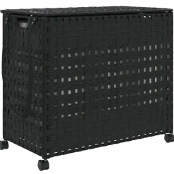 vidaXL Wasmand op wielen 66x35x60 cm rattan zwart