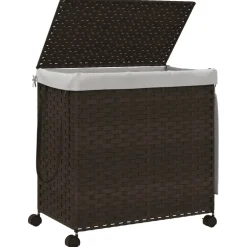 vidaXL Wasmand op wielen 60x35x60,5 cm rattan donkerbruin