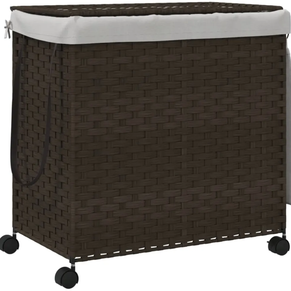vidaXL Wasmand op wielen 60x35x60,5 cm rattan donkerbruin