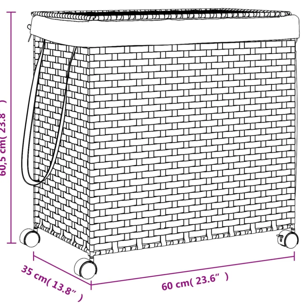 vidaXL Wasmand op wielen 60x35x60,5 cm rattan donkerbruin